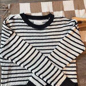 Aeropostale Black and White Striped Crew Neck Sweater